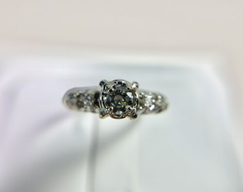 Vintage 14k White Gold Natural Round Brilliant Diamond Engagement Ring 1/3 TCW