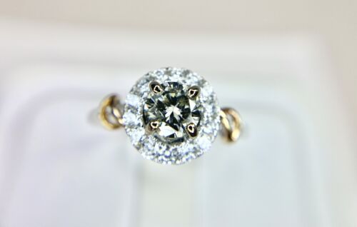 18k White Gold Designer Natural Round Brilliant Diamond Halo Engagement Ring