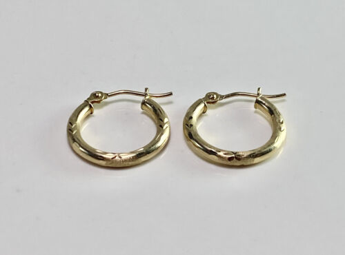 Vintage 10k Yellow Gold Bolivian Hand Engraved Small Hoop Earrings