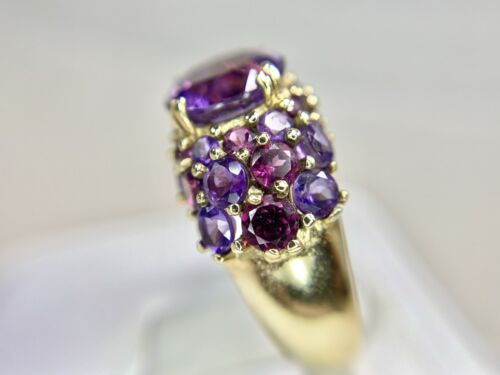 Vintage 10k Yellow Gold Round Natural Amethyst Big Statement Cocktail Ring