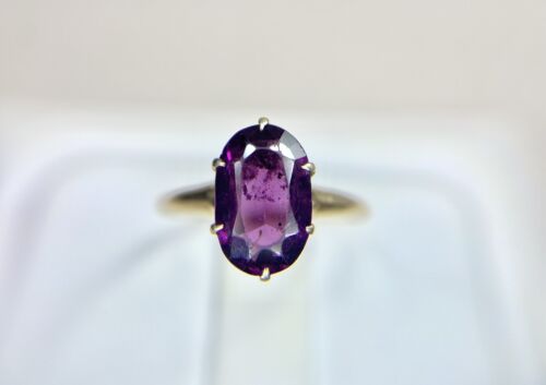 Vintage Victorian 14k Yellow Gold Oval Natural Purple Amethyst Solitaire Ring