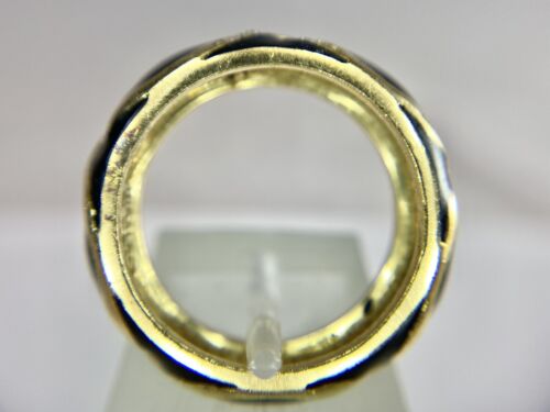 18k Yellow Gold Hidalgo Designer Round Diamond Black Enamel Ring Size 7