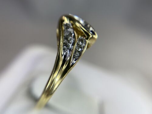 Vintage 10k Yellow Gold Round Single Cut Natural Diamond By-Pass Cocktail Ring