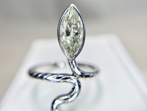 Vintage 18k White Gold Marquise Shape GIA Certified Diamond Snake Ring