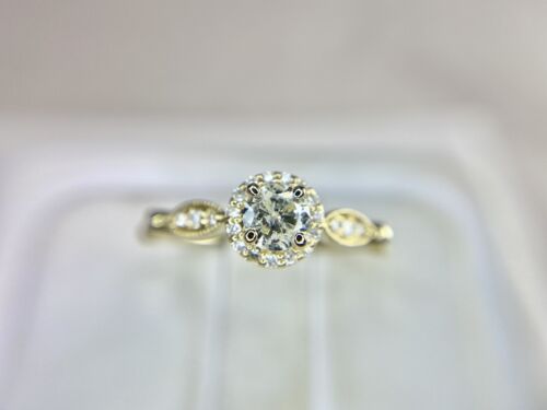 14k Yellow Gold Designer Natural Round Brilliant Diamond Halo Engagement Ring