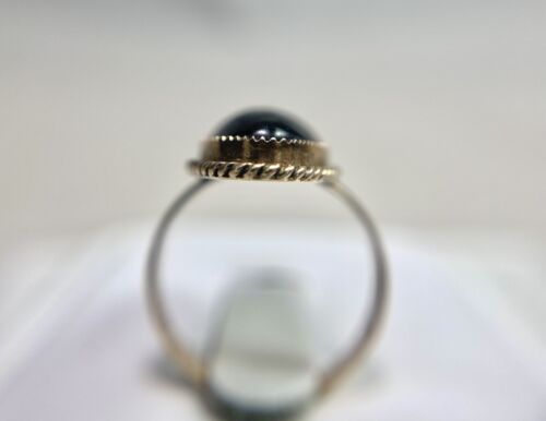 Vintage 14k Rose Gold Navette Oval Shape Black Onyx Bezel Set Ring