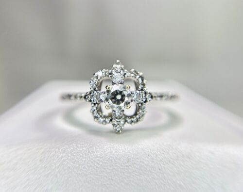 10k White Gold Designer Natural Round Brilliant Diamond Halo Ring