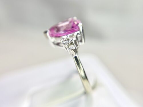 10k White Gold Designer Pink Sapphire Natural Round Diamond Ring