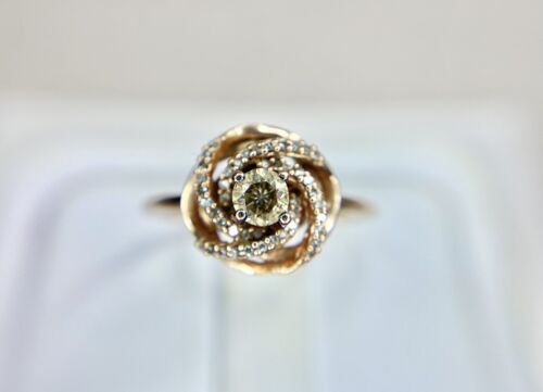 10k Rose Gold Designer Natural Fancy Brown Color Diamond Flower Cocktail Ring