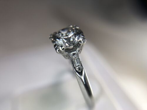 Vintage Platinum Round Natural Rustic Big Diamond Engagement Ring 1.25 ct