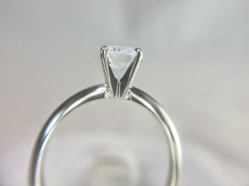 Vintage 14k White Gold Natural Round Rustic Diamond Solitaire Engagement Ring