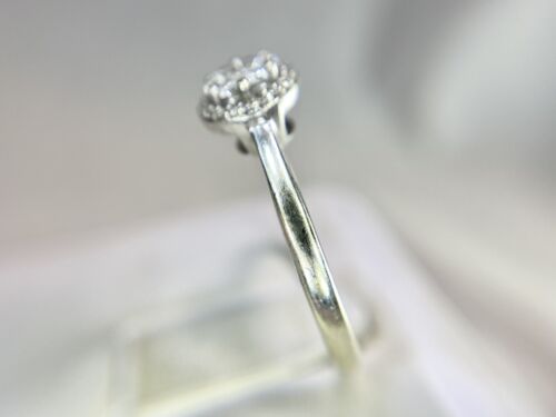 10k White Gold Natural Round Brilliant Diamond Cluster Halo Engagement Ring 