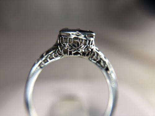 Vintage Art Deco 18k White Gold Old European Diamond Filigree Engagement Ring