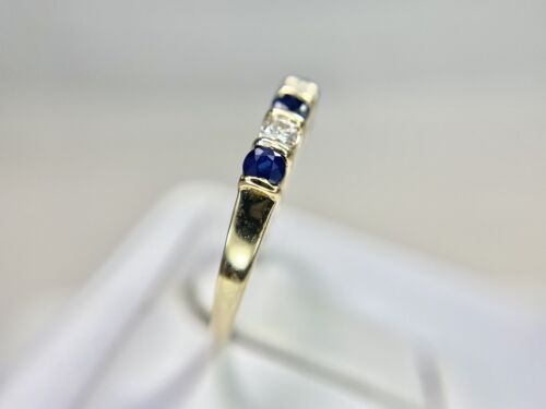 Vintage 14k Yellow Gold Effy Natural Round Blue Blue Sapphire Wedding Band Ring