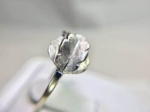 Art Deco 14k White Gold Natural Round Single Cut Diamond Leaf Cocktail Ring