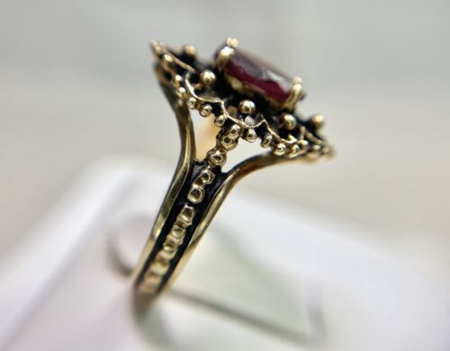 Vintage Art Deco 10k Rose Gold Marquise Shape Rhodolite Garnet Solitaire Ring