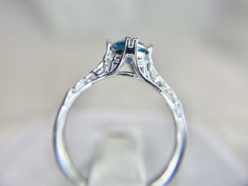 Art Deco 14k White Gold Fancy Blue Color Marquise Diamond Engagement Ring