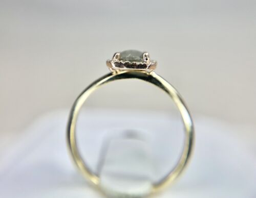 14k Yellow Gold Designer Cushion Cut Rustic Gray Diamond Halo Engagement Ring