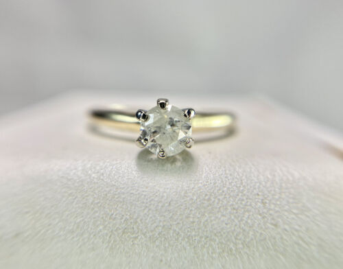 Vintage 14k Yellow Gold Rustic Round White Diamond Solitaire Engagement Ring