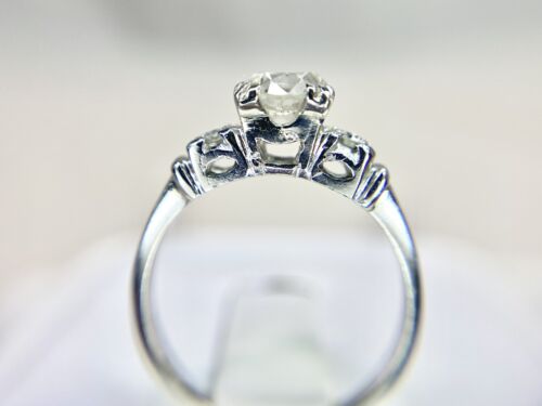 Vintage Art Deco Platinum Natural Round Brilliant Diamond Engagement Ring