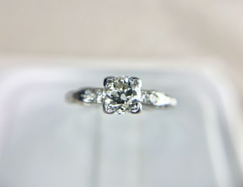 Vintage Art Deco Platinum Natural Round Old Mine Diamond Engagement Ring