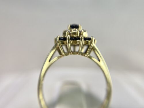 Vintage 14k Yellow Gold Designer Pear Shape Blue Sapphire Diamond Cocktail Ring