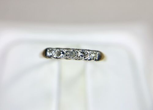 Vintage Art Deco 14k Yellow Gold Round Single Cut Diamond Wedding Band Ring