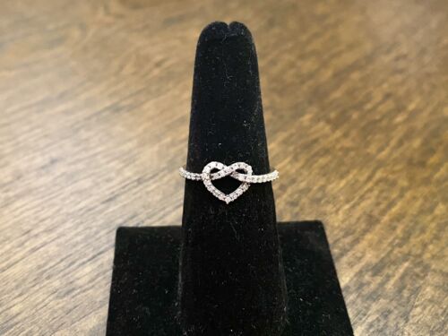 10k White Gold Natural Round Diamond Heart Shape Infinity Bypass Knot Ring