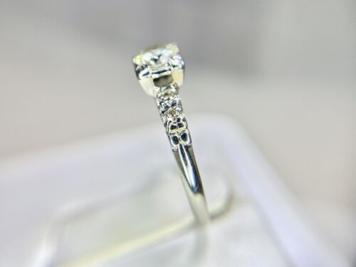 Vintage Art Deco 18k White Gold Natural Old Cut Round Diamond Engagement Ring