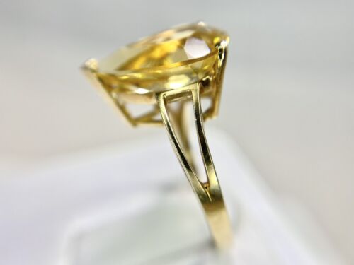 Vintage 10k Yellow Gold Pear Shape Big Orange Citrine Solitaire Statement Ring