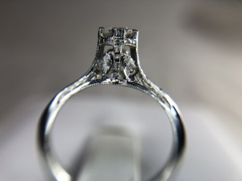 Vintage Art Deco 18k White Gold Round Natural Diamond Filigree Engagement Ring 