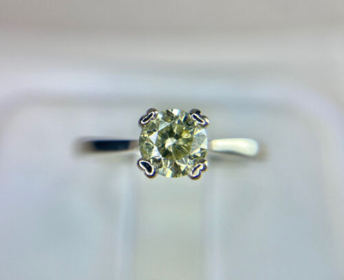 14k White Gold Fancy Light Yellow Round Brilliant Diamond Engagement Ring 1/2 ct