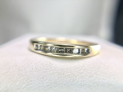 14k Yellow Gold Princes Cut Natural Diamond Channel Set Wedding Band Ring 1/5 ct