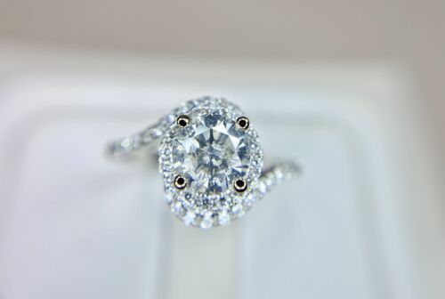 14k White Gold Natural Round Brilliant Diamond Halo Bypass Engagement Ring