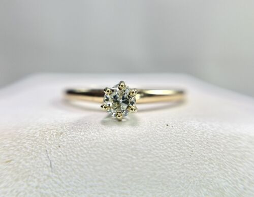 Art Deco 14k Yellow Gold Old European Natural Round Solitaire Engagement Ring