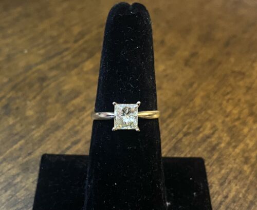 Estate 14k White Gold Princess Cut Natural Diamond Solitaire Big Engagement Ring