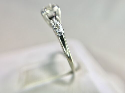 Vintage 14k White Gold Natural Round Brilliant Diamond Small Engagement Ring