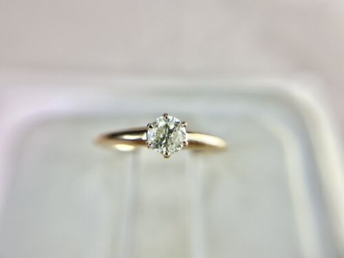 Vintage 14k Yellow Gold Round Natural Diamond Small Solitaire Engagement Ring