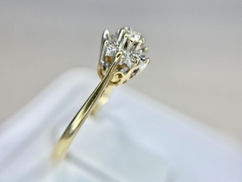 Vintage 14k Yellow Gold Natural Round Single Cut Diamond Small Cocktail Ring