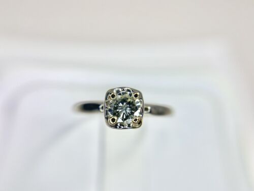 Vintage 14k White Gold Natural Round Diamond Solitaire Classic Engagement Ring