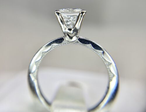 Platinum Signed Tacori Lab Grown Certified Princess Cut Diamond Engagement Ring