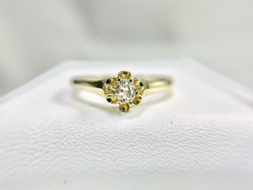 Art Deco 14k Yellow Gold Natural Old Miner Diamond Solitaire Engagement Ring