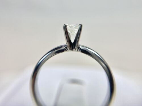 14k White Gold Natural Round Brilliant Diamond Solitaire Engagement Ring 1/3 TCW