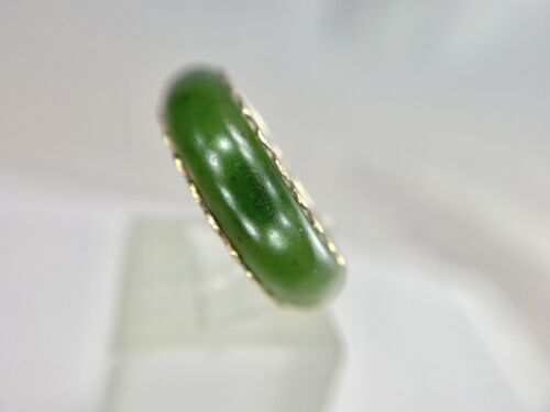 Vintage 14k Yellow Gold Dark Green Jade Channel Set Eternity Band Ring