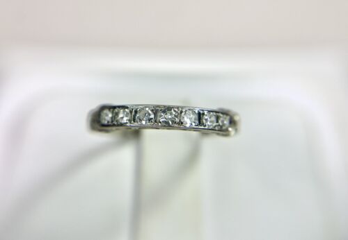 Art Deco 18k White Gold Natural Round Single Cut Diamond Wedding Band Ring