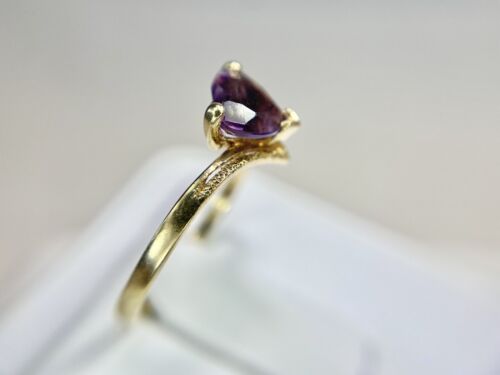 Vintage Estate 10k Yellow Gold Heart Shape Purple Amethyst Solitaire Ring