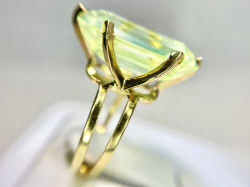 Vintage 14k Yellow Gold Emerald Cut Neon Green Spinel Big Solitaire Ring