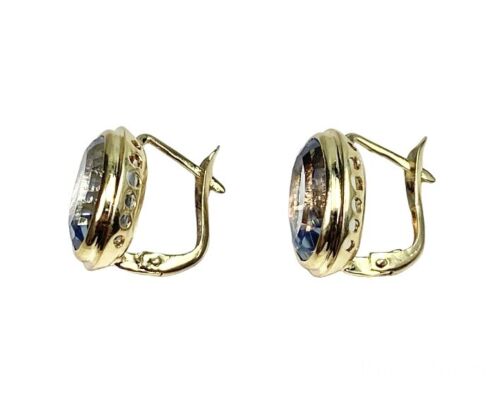 Vintage 18k Yellow Gold Oval Shape Blue Spinel Euro Style Bezel Set Earrings