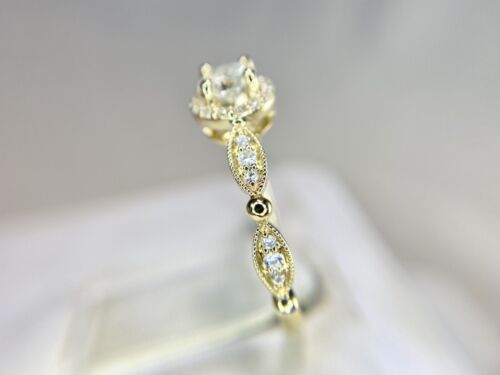 14k Yellow Gold Designer Natural Round Brilliant Diamond Halo Engagement Ring