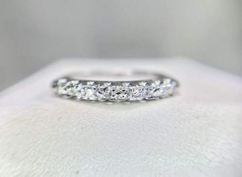 Art Deco 14k White Gold Natural Round Single Cut Diamond Wedding Band Ring